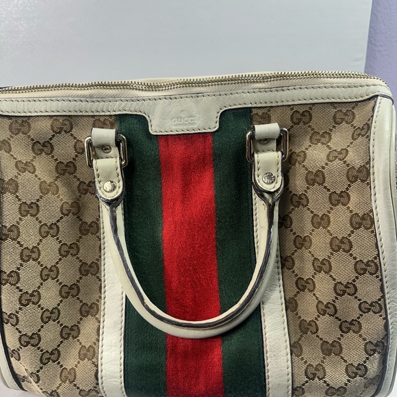 Gucci Cream and Red Satchel with Monogram Pattern - Picture 1 of 16